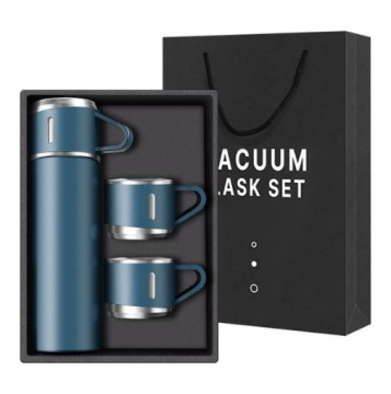 6002 Kupa Bardaklı Paslanmaz Çelik Termos Seti 500 ml - Mavi