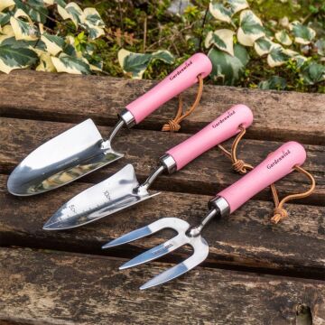 Gardenwind Natural P1729003 Paslanmaz 3lü Bahçe Seti Dar/Geniş Kürek ve Dirgen (Pembe Saplı)