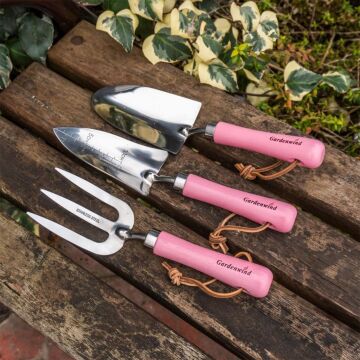 Gardenwind Natural P1729003 Paslanmaz 3lü Bahçe Seti Dar/Geniş Kürek ve Dirgen (Pembe Saplı)