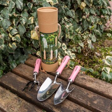 Gardenwind Natural P1729003 Paslanmaz 3lü Bahçe Seti Dar/Geniş Kürek ve Dirgen (Pembe Saplı)