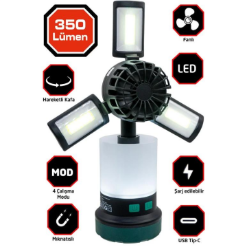 Rox Şarjlı Çok Fonksiyonlu Fanlı Kamp Feneri