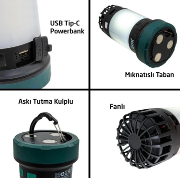 Rox Şarjlı Çok Fonksiyonlu Fanlı Kamp Feneri