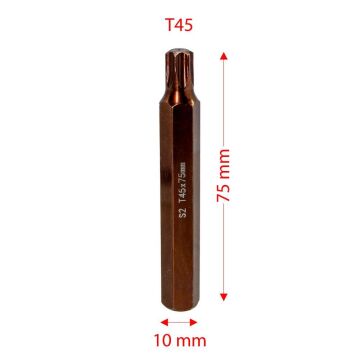 6568 Uzun Torx Bits Uç T45x75 mm (10 mm Saplı)