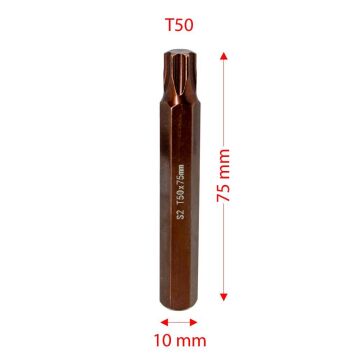 6569 Uzun Torx Bits Uç T50x75 mm (10 mm Saplı)