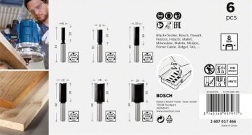 BOSCH 8 mm Saplı Profesyonel Ahşap Freze Bıçak Seti 6 Parça (2607017466)