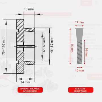 Rox Wood 0293 4 Çeneli Ahşap Torna Aynası ve Aksesuarları 6 Parça