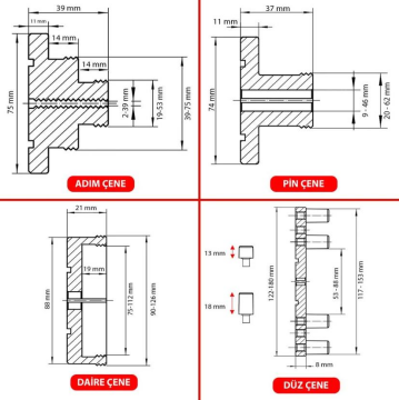 Rox Wood 0293 4 Çeneli Ahşap Torna Aynası ve Aksesuarları 6 Parça