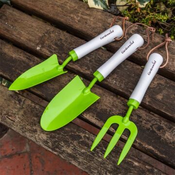 Gardenwind P2262003 Yeşil 3lü Bahçe Seti, Dar Kürek, Geniş Kürek, Dirgen (Ahşap Beyaz Saplı)