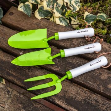 Gardenwind P2262003 Yeşil 3lü Bahçe Seti, Dar Kürek, Geniş Kürek, Dirgen (Ahşap Beyaz Saplı)