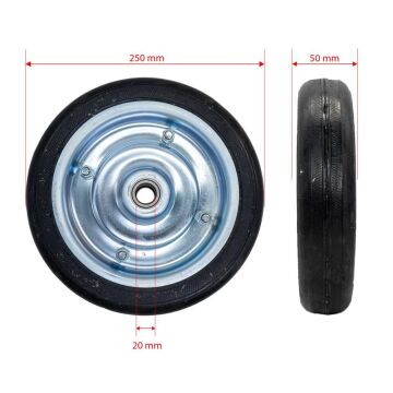 Yük Taşıma Dolgu Lastik Teker Çelik Saç Jant 250 x 50 mm