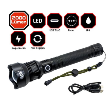 Rox 0212 Şarjlı Led El Feneri 2000 Lümen