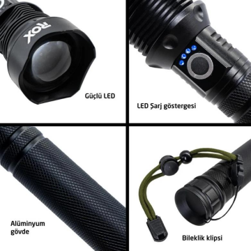 Rox 0212 Şarjlı Led El Feneri 2000 Lümen