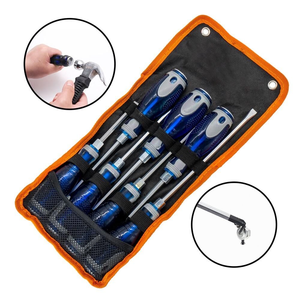 6365 Darbeli Düz/Yıldız Tornavida Takımı Bez Çantalı 7 Parça