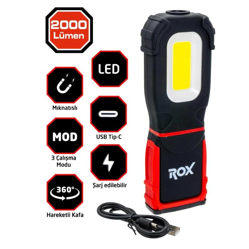 Rox Şarjlı Cep Tipi Çalışma Feneri 2000 Lümen