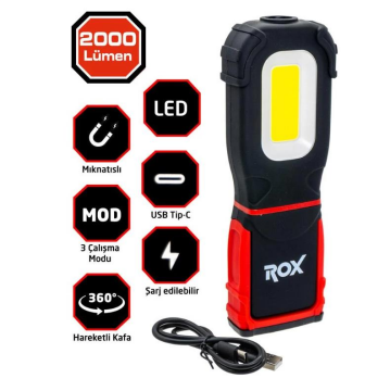 Rox Şarjlı Cep Tipi Çalışma Feneri 2000 Lümen