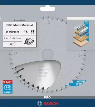 BOSCH PRO Multi Material 160x20x2,4 mm 42 Diş Elmas Daire Testere Bıçağı - Aluminyum Kesime Uygun
