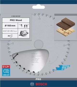 BOSCH PRO Wood 160x20x2,6/1,6 mm 24 Diş Ahşap Elmas Daire Testere Bıçağı