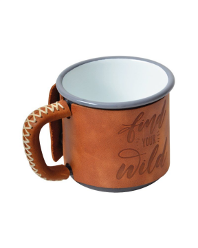 NURGAZ Campout Deri Kaplı Emaye Kupa Gri (NG C032)