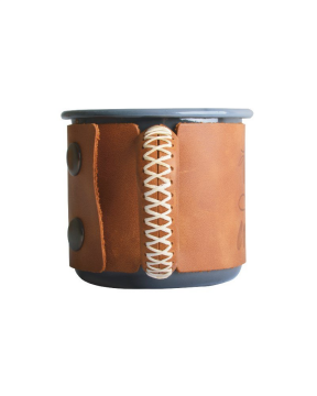 NURGAZ Campout Deri Kaplı Emaye Kupa Gri (NG C032)