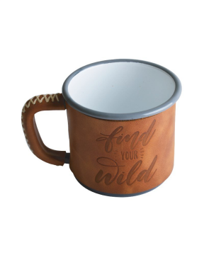 NURGAZ Campout Deri Kaplı Emaye Kupa Gri (NG C032)