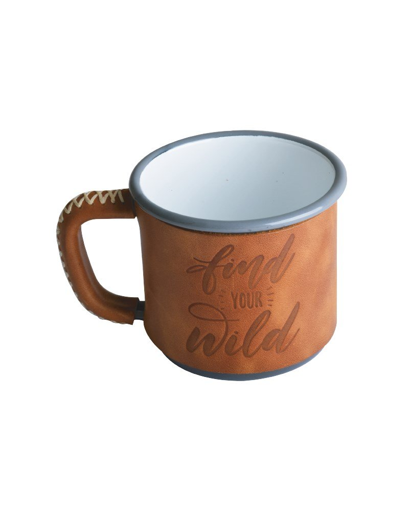 NURGAZ Campout Deri Kaplı Emaye Kupa Gri (NG C032)