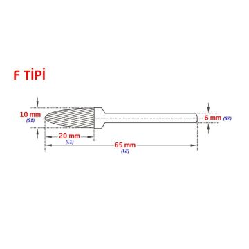 Tungsten Karbür Kalıpçı Freze F Formu 10x20 mm (Sap: 6mm)