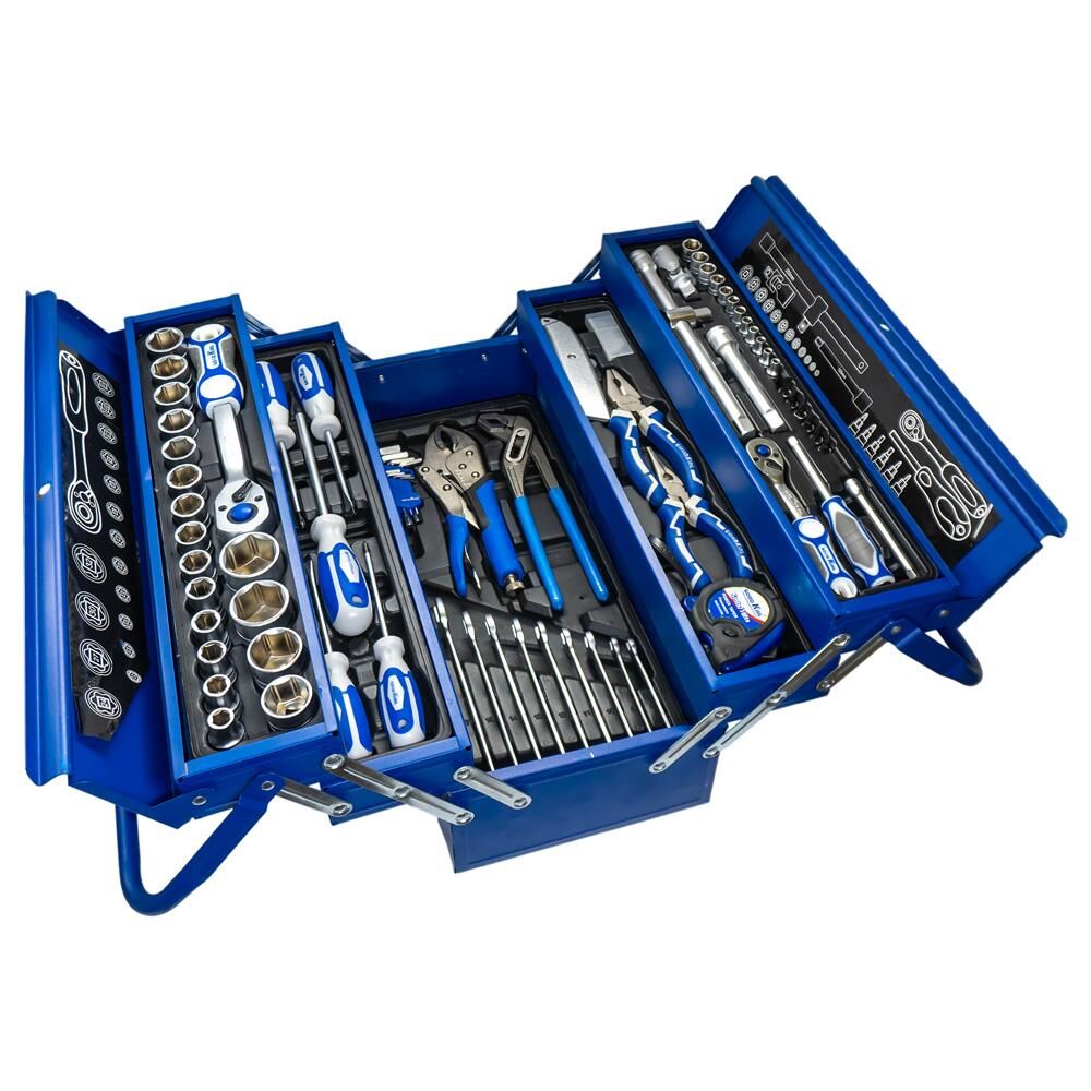 6390 Katlanır 5 Gözlü Dolu Metal Takım Çantası - 81 Parça