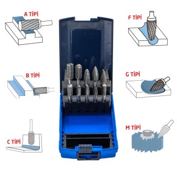Tungsten Karbür Kalıpçı Freze Takımı (Sap: 6mm) 10 Parça