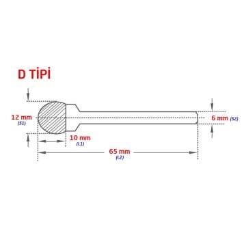 Tungsten Karbür Kalıpçı Freze D Formu 12x10 mm (Sap: 6mm)