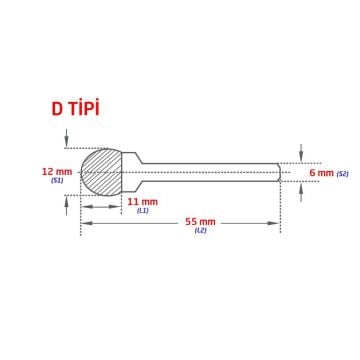 Tungsten Karbür Kalıpçı Freze D Formu 12x11 mm (Sap: 6mm)