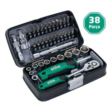 Elta 1/4'' Altıköşe Cırcırlı Lokma Anahtar ve Bits Uç Seti 38 Parça