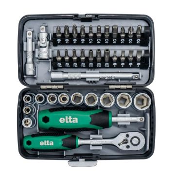 Elta 1/4'' Altıköşe Cırcırlı Lokma Anahtar ve Bits Uç Seti 38 Parça