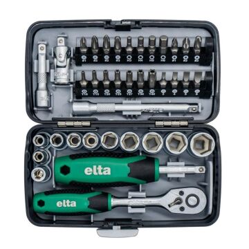Elta 1/4'' Altıköşe Cırcırlı Lokma Anahtar ve Bits Uç Seti 38 Parça