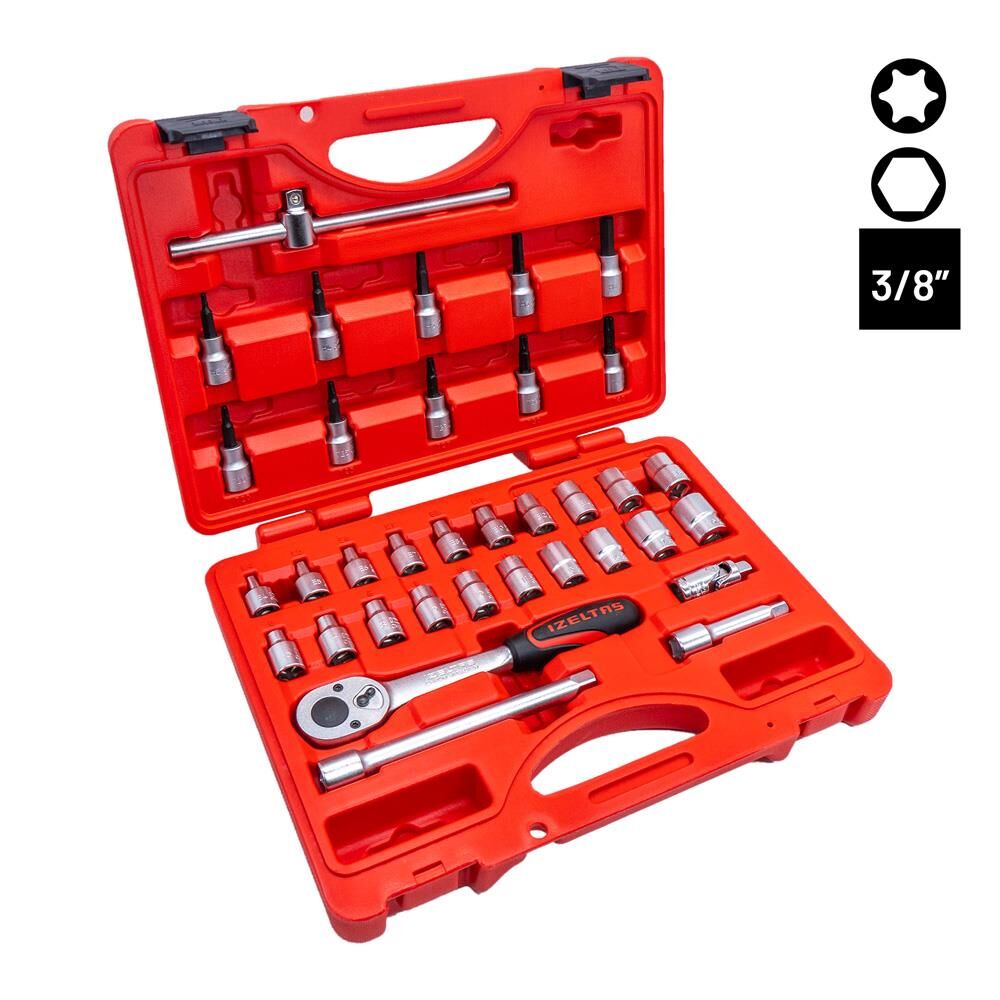İzeltaş 3/8'' 6 Köşe Lokma Anahtar ve Lokmalı Allen Set 35 Parça