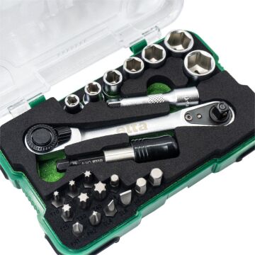 Elta 1/4'' Altıköşe Cırcırlı Lokma Anahtar ve Bits Uç Seti 23 Parça