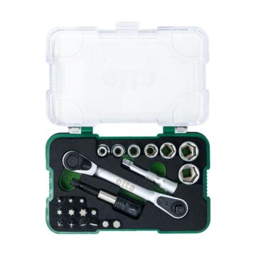 Elta 1/4'' Altıköşe Cırcırlı Lokma Anahtar ve Bits Uç Seti 23 Parça