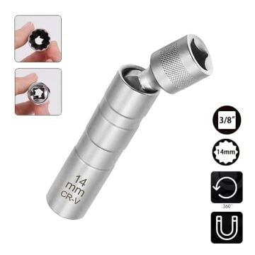 6361 Mıknatıslı Oniki Köşe Mafsallı 3/8'' Buji Lokması 14 mm