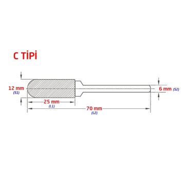 Tungsten Karbür Kalıpçı Freze C Formu 12x25 mm (Sap: 6mm)