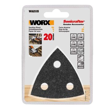 WORX WA2115 20 Parça Çok Amaçlı Zımpara Makinası Cırtlı Universal Yedek Delikli Zımpara Kâğıdı Seti