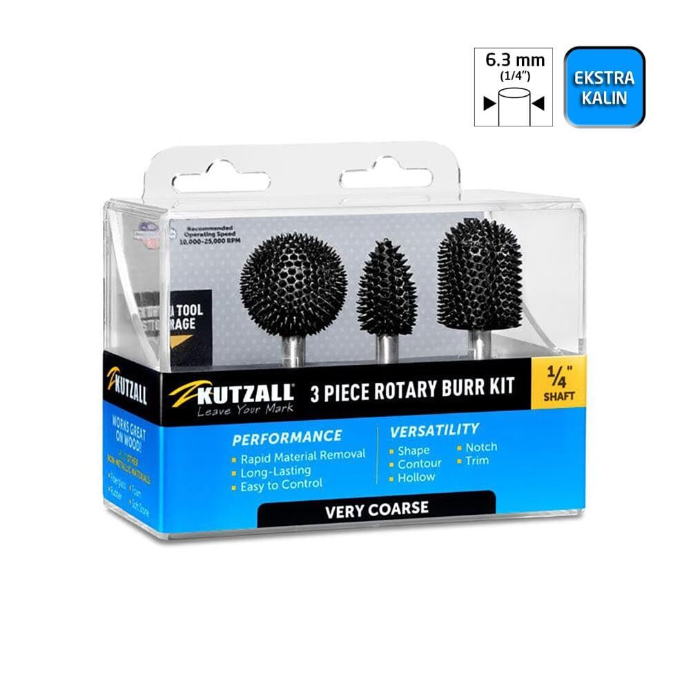 Kutzall 14XKIT01 Ekstra Kalın Diş Ahşap Törpü Seti 3 Parça