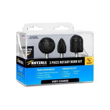 Kutzall 14XKIT01 Ekstra Kalın Diş Ahşap Törpü Seti 3 Parça (Sap: 6.3mm)