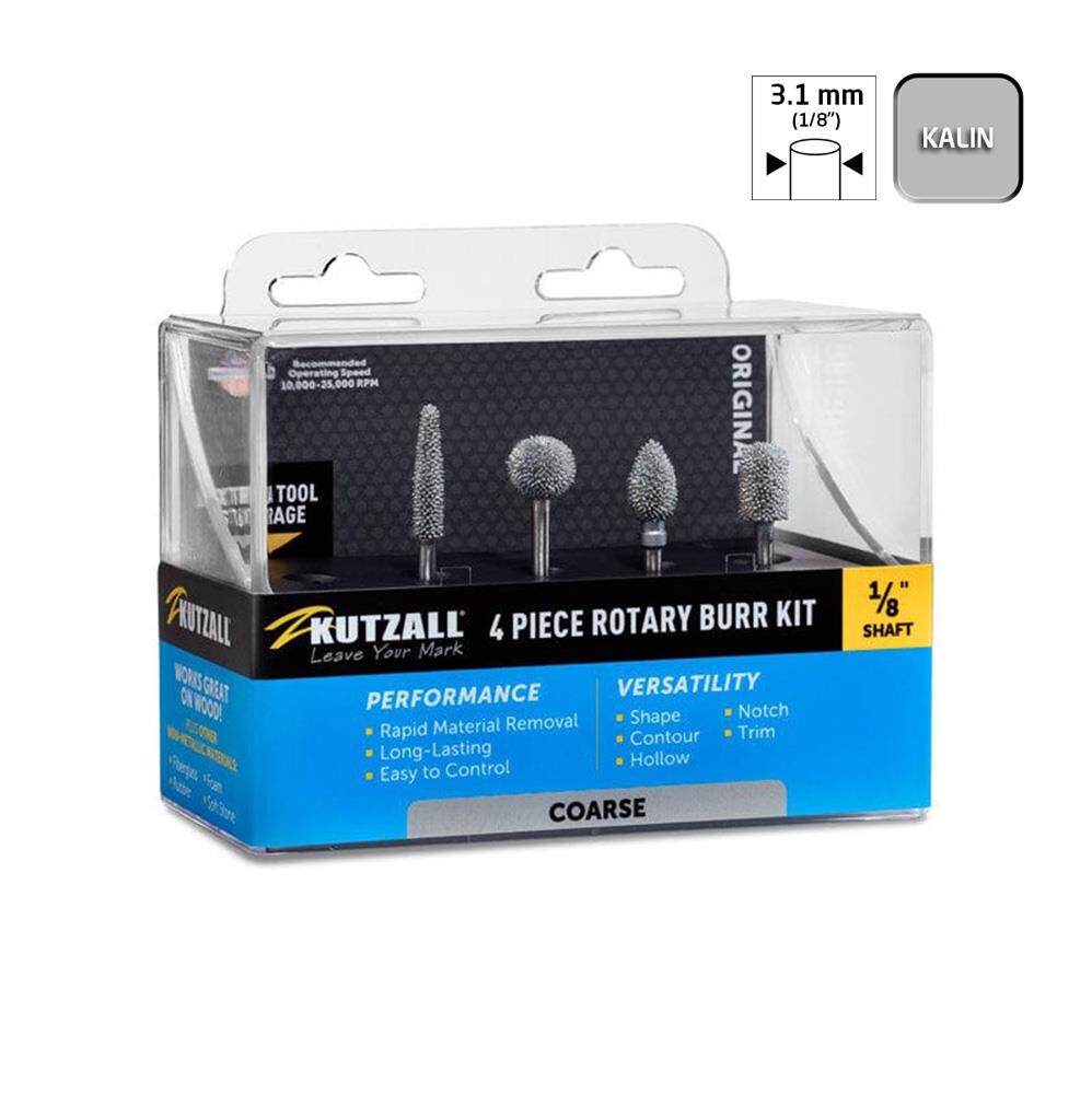 Kutzall 18CKIT01 Kalın Diş Ahşap Törpü Seti 4 Parça (Sap: 3.1mm)