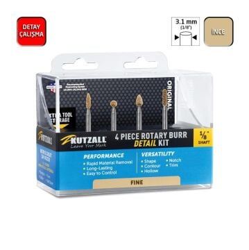 Kutzall 18FKIT02 İnce Diş Detay Ahşap Törpü Seti 4 Parça (Sap: 3.1mm)