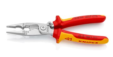 KNIPEX VDE 1000 Volt Çok Fonksiyonlı Elektrikçi Pensesi Yaylı 200 mm (1396200)