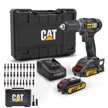 CAT DX155.1SET 18Volt/2.0Ah Li-ion Çift Akülü Profesyonel Şarjlı Darbeli Matkap + DA01901 32 Parça Vidalama Uç Seti