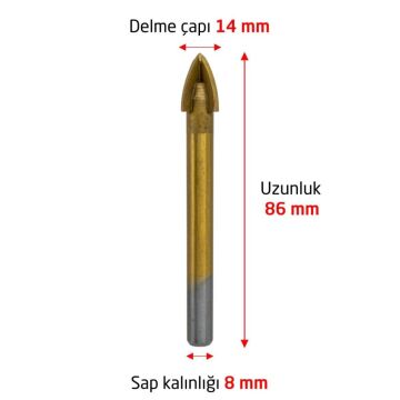 6178 Ok Tipi 4 Elmaslı Cam Fayans Delme Matkap Ucu 14 mm