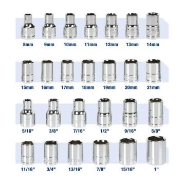 WORKPRO WP202525 30 Parça 1/2’’ CR-V Metrik/İnç Profesyonel Lokma Takımı
