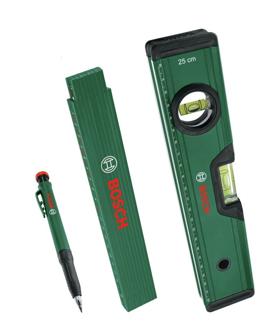 BOSCH Su Terazisi - Katlanır Metre - Kalemli İşaretleme Seti (1600A02W7S)