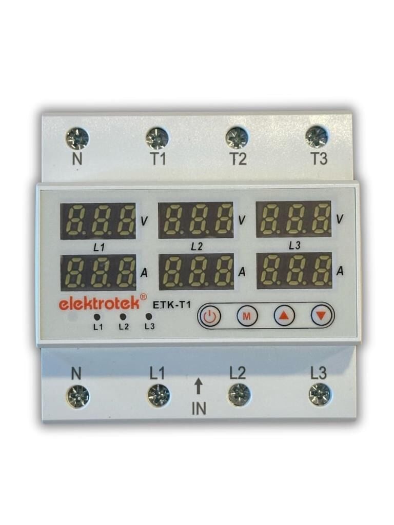 ELEKTROTEK Trifaze Gerilim ve Akım Koruyucu Dijital Röle-Otomat 220 Volt 63A