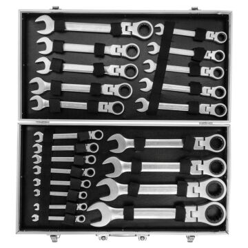 6201 Mafsallı Cırcır Kombine Anahtar Takımı 72 Diş 6-32mm 22 Parça